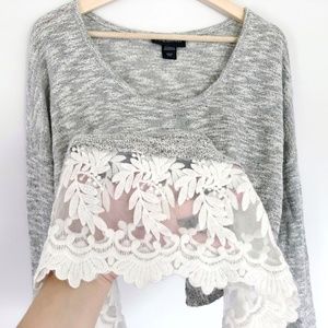 Lane Bryant Gray Marled Sweater Lace Trim
